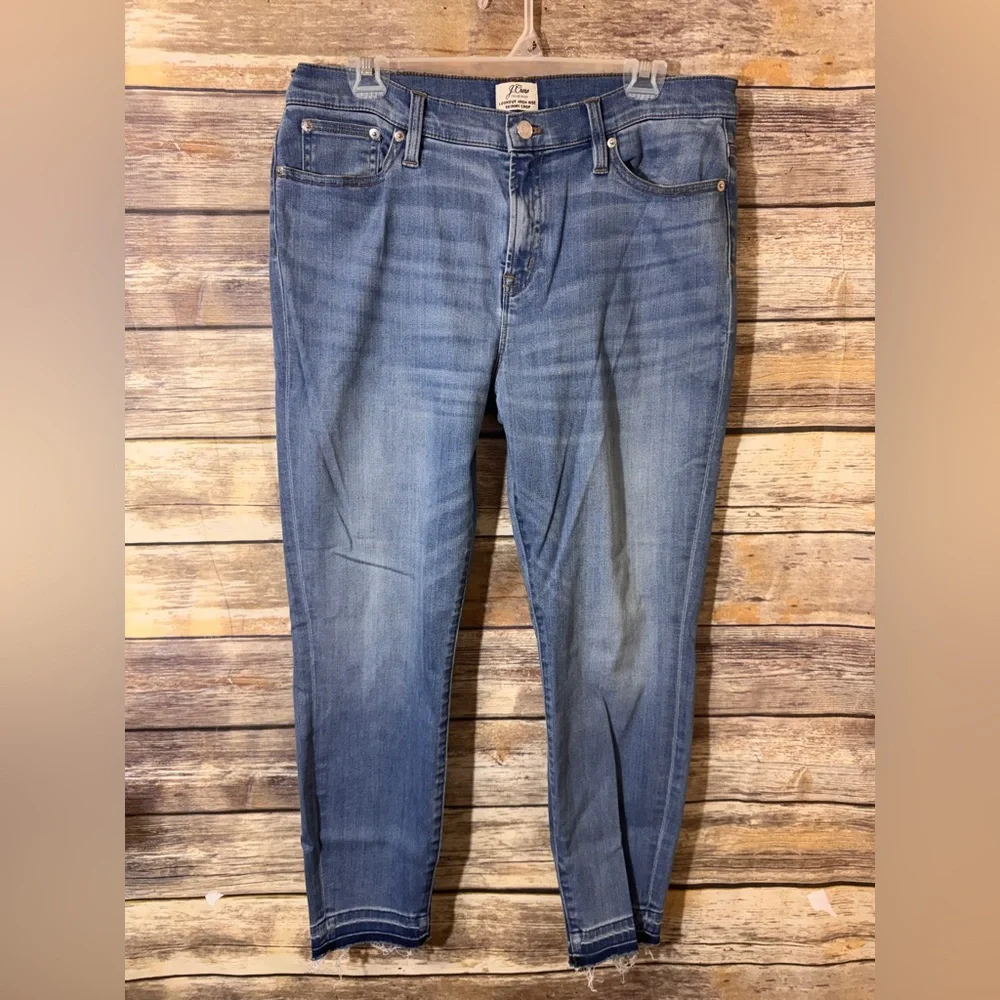 J. Crew Jeans Lookout High Rise‎ Denim Skinny Crop F1904 Frayed Raw Hem Stretch
